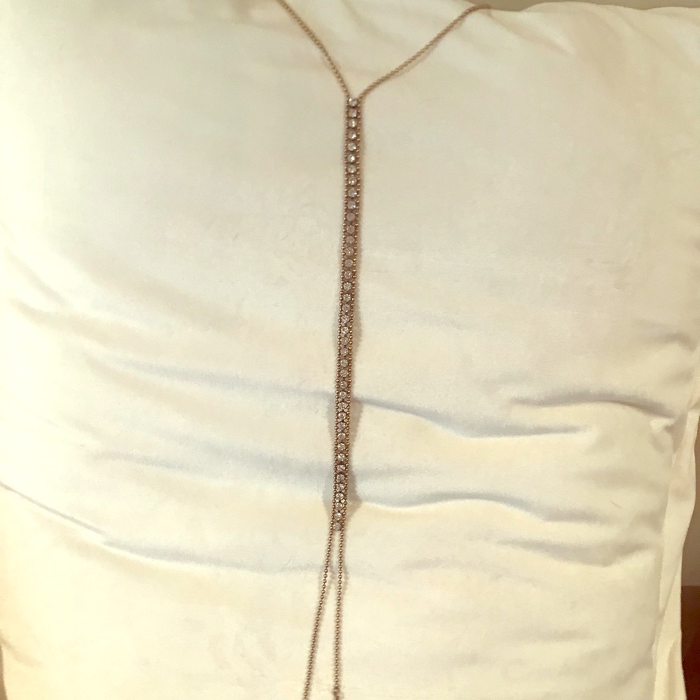 Lariat long gold & sparkle necklace